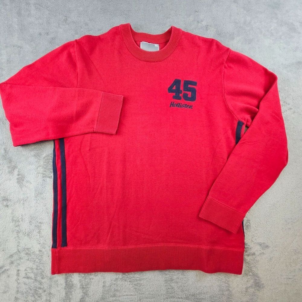 Hollister Sweater Men's Large Red Long Sleeve Crewneck‎ Embroidered 45 Pullover